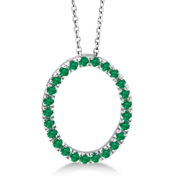 Emerald Oval Pendant Necklace w/ Chain 14k White Gold (0.25ct)