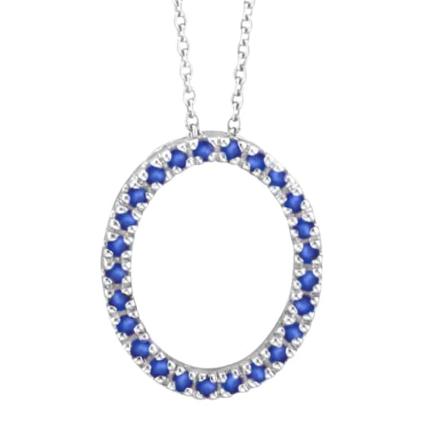 Blue Sapphire Oval Pendant Necklace w/ Chain 14k White Gold (0.25ct)