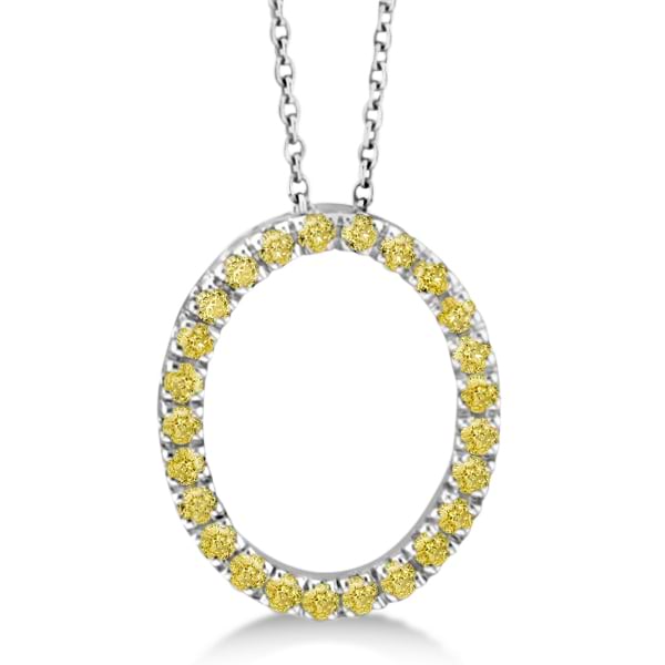 Yellow Canary Diamond Oval Pendant Necklace 14k White Gold (0.25ct)