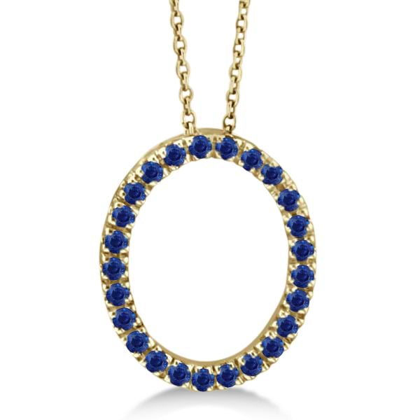 Blue Sapphire Oval Pendant Necklace w/ Chain 14k Yellow Gold (0.25ct)