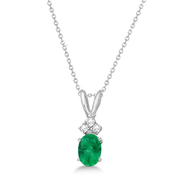 Oval Emerald Pendant with Diamonds 14K White Gold (0.72tw)