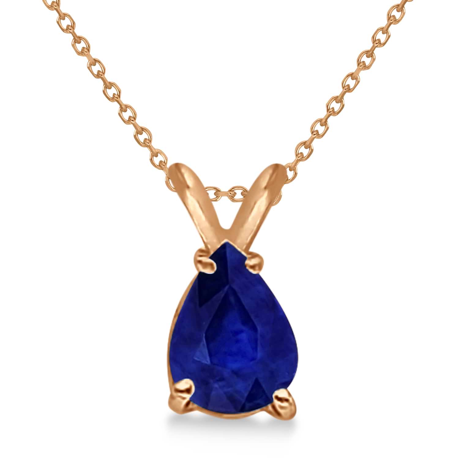 Pear Cut Sapphire Solitaire Pendant Necklace 14K Rose Gold (0.75ct)