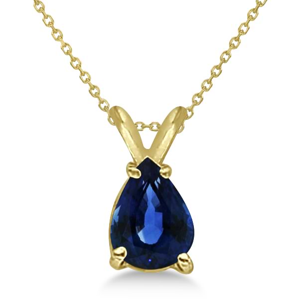 Pear Cut Sapphire Solitaire Pendant Necklace 14K Yellow Gold (0.75ct)