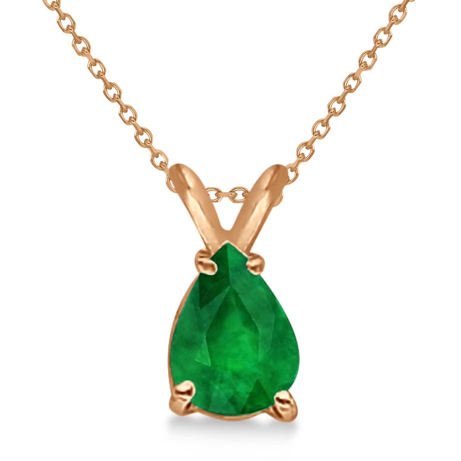 Pear Cut Emerald Solitaire Pendant Necklace 14K Rose Gold (0.75ct)