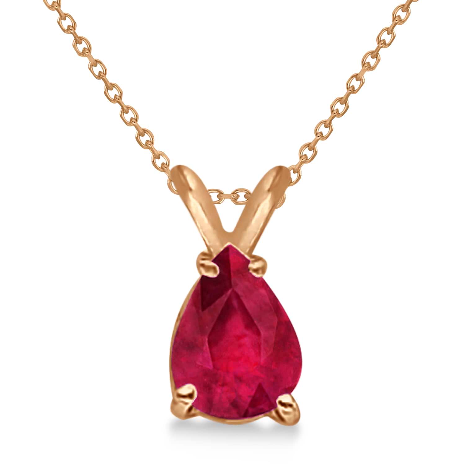 Pear Cut Ruby Solitaire Pendant Necklace 14K Rose Gold (0.75ct)