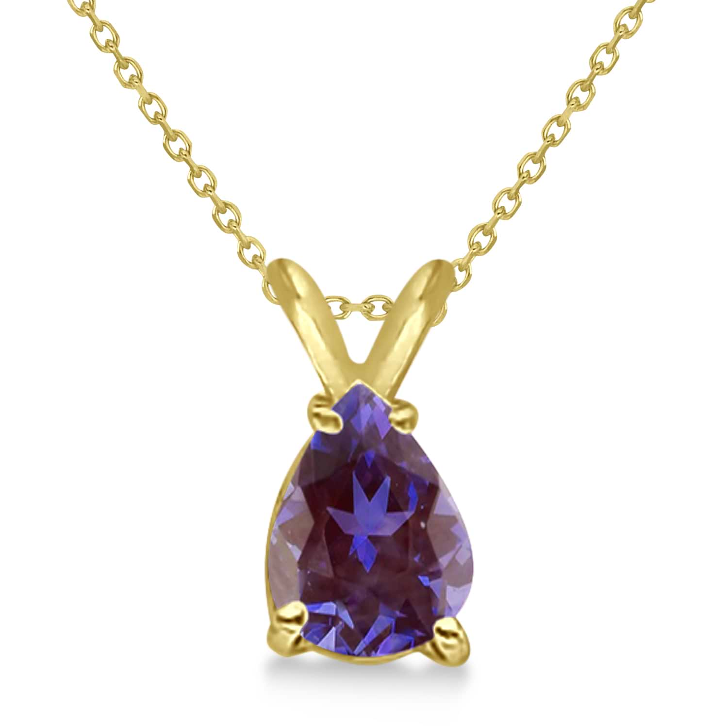 Pear-Cut Lab Alexandrite Solitaire Pendant Necklace 14K Yellow Gold (1.00ct)