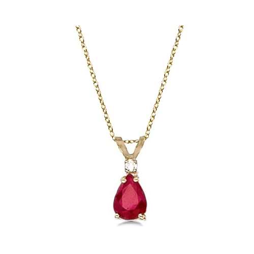 Pear Lab Ruby & Diamond Solitaire Pendant Necklace 14k Yellow Gold (0.75ct)