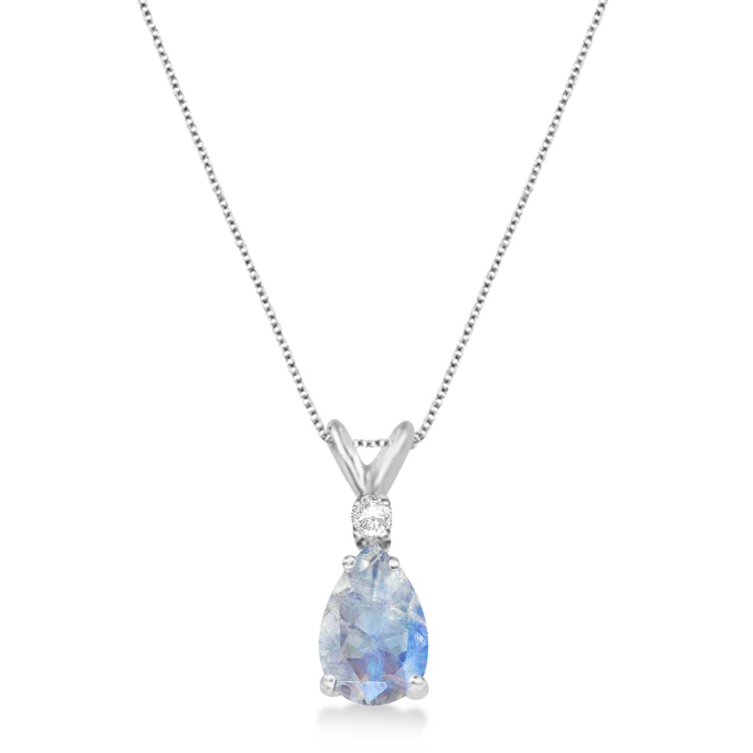 Pear Moonstone & Diamond Solitaire Pendant Necklace 14k White Gold (0.75ct)
