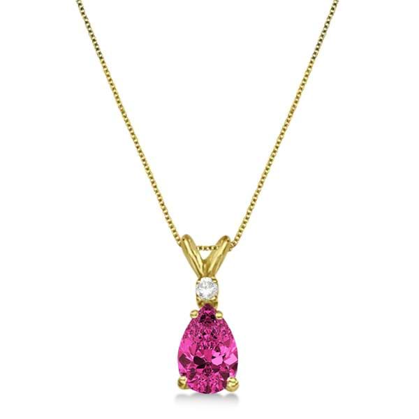 Pear Pink Tourmaline & Diamond Solitaire Pendant Necklace 14k Yellow Gold (0.75ct)