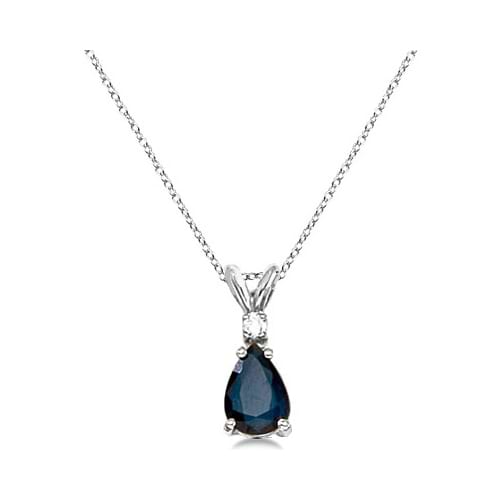Pear Lab Blue Sapphire & Diamond Solitaire Pendant Necklace 14k White Gold (0.75ct)