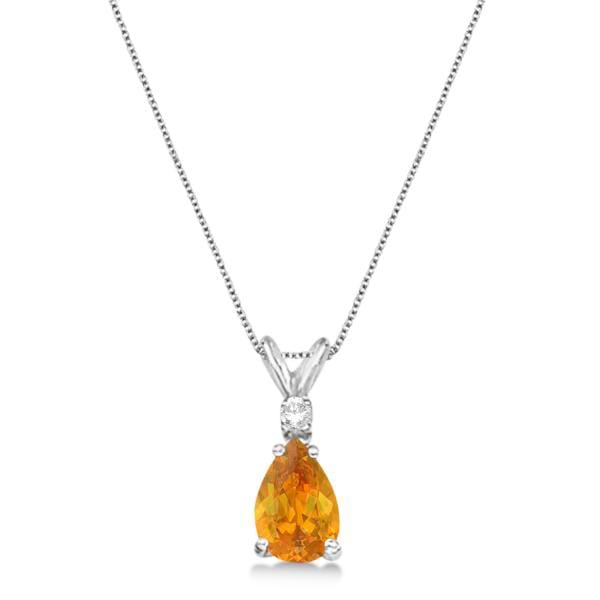 Pear Citrine & Diamond Solitaire Pendant Necklace 14k White Gold (0.75ct)