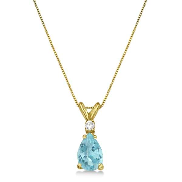Pear Aquamarine & Diamond Solitaire Pendant Necklace 14k Yellow Gold (0.75ct)