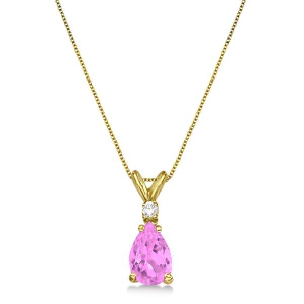 Pear Pink Sapphire & Diamond Solitaire Pendant Necklace 14k Yellow Gold (0.75ct)
