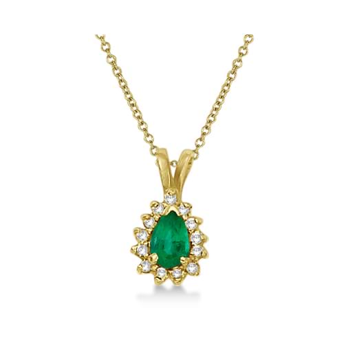 Pear Emerald & Diamond Pendant Necklace 14k Yellow Gold (0.70ct)