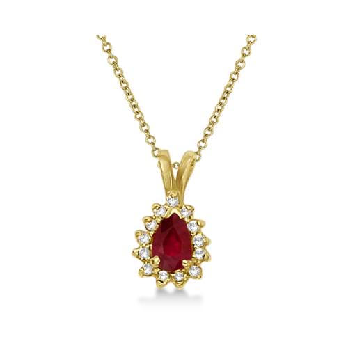 Pear Ruby & Diamond Pendant Necklace 14k Yellow Gold (0.70ct)
