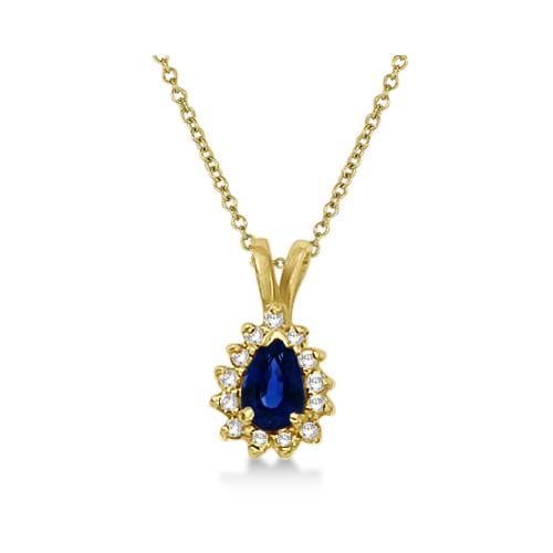 Pear Sapphire & Diamond Pendant Necklace 14k Yellow Gold (0.70ct)