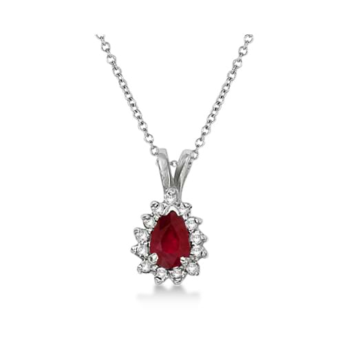 Pear Ruby & Diamond Pendant Necklace 14k White Gold (0.70ct)