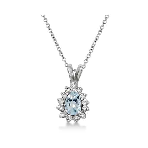 Pear Aquamarine & Diamond Pendant Necklace 14k White Gold (0.70ct)