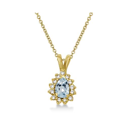 Pear Aquamarine & Diamond Pendant Necklace 14k Yellow Gold (0.70ct)
