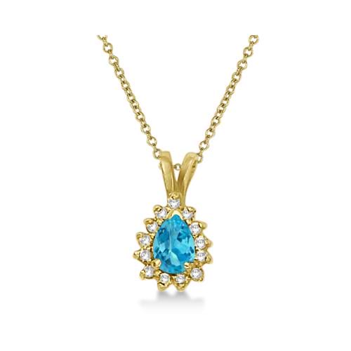 Pear Blue Topaz & Diamond Pendant Necklace 14k Yellow Gold (0.70ct)