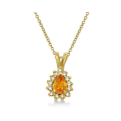 Pear Citrine & Diamond Pendant Necklace 14k Yellow Gold (0.70ct)
