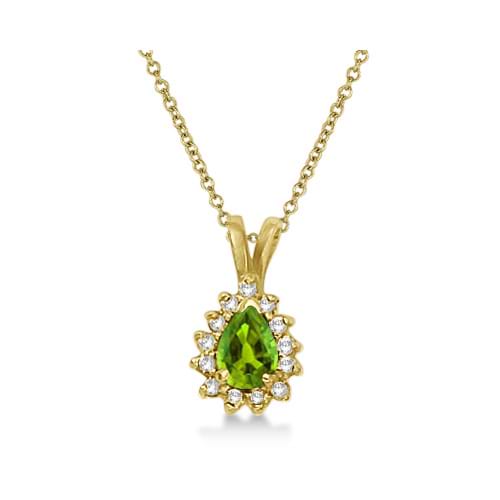 Pear Peridot & Diamond Pendant Necklace 14k Yellow Gold (0.70ct)