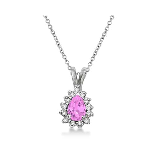 Pear Pink Sapphire & Diamond Pendant Necklace 14k White Gold (0.70ct)