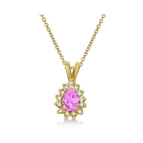 Pear Pink Sapphire & Diamond Pendant Necklace 14k Yellow Gold (0.70ct)