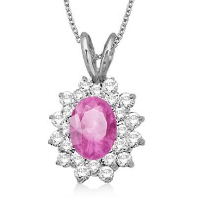 Pink Sapphire & Diamond Accented Pendant 14k White Gold (1.60ctw)