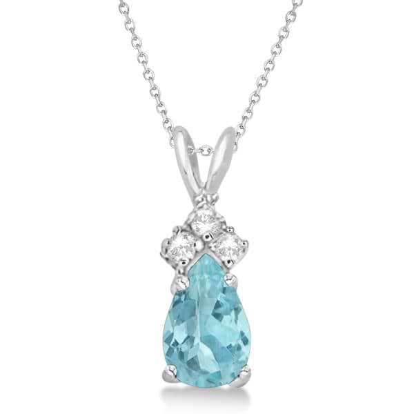 Pear Aquamarine & Diamond Solitaire Pendant 14k White Gold (0.75ct)