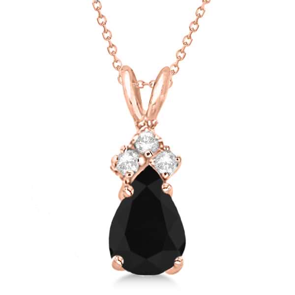 Pear Black Diamond & Diamond Solitaire Pendant 14k Rose Gold (0.75ct)