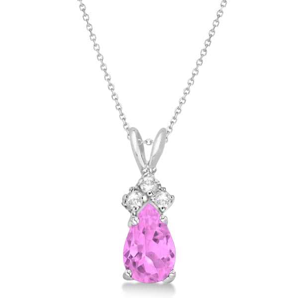 Pear Pink Sapphire & Diamond Solitaire Pendant 14k White Gold (0.75ct)