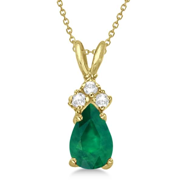 Pear Emerald & Diamond Solitaire Pendant 14k Yellow Gold (0.75ct)