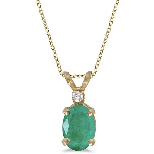 Oval Emerald and Diamond Solitaire Pendant 14K Yellow Gold (0.75ct)