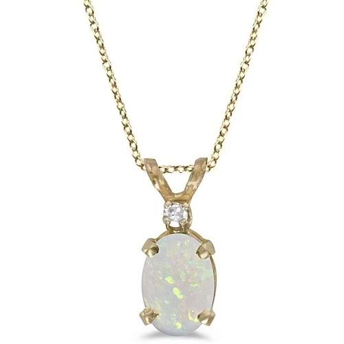 Oval Opal and Diamond Solitaire Pendant 14K Yellow Gold (0.50ct)