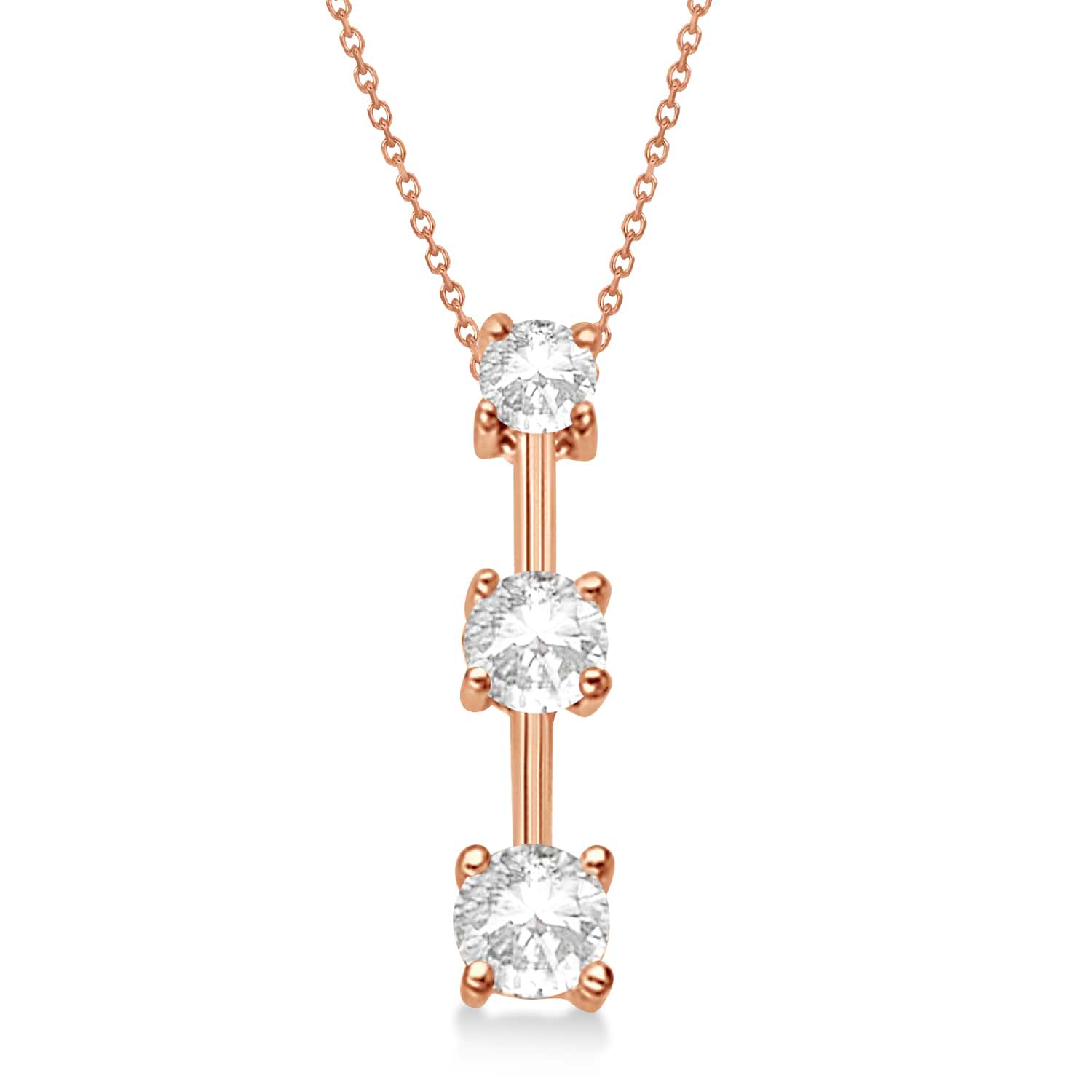 Three-Stone Graduated Lab Diamond Pendant Necklace 14k Rose Gold (1.00ct)