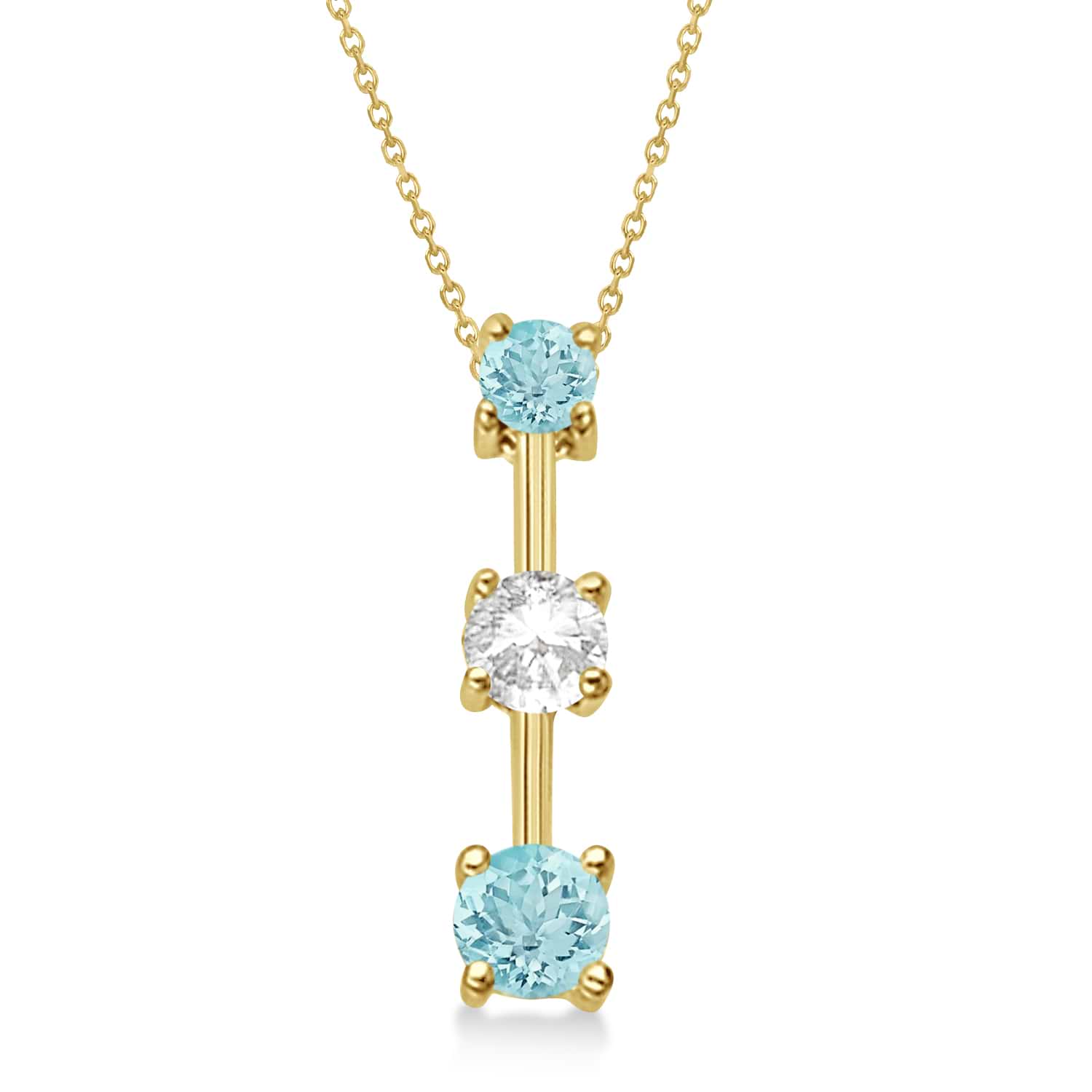 Aquamarines & Diamond Three-Stone Necklace 14k Yellow Gold (0.25ct)