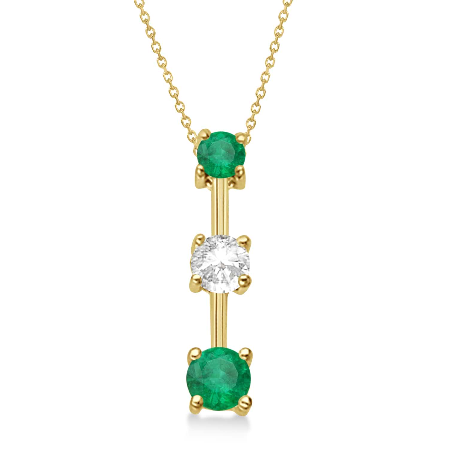 Emeralds & Diamond Three-Stone Necklace 14k Yellow Gold (0.25ct)