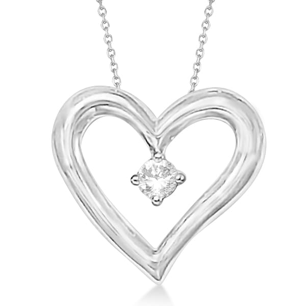 Open Heart Diamond Pendant Necklace in 14K White Gold (0.05ct)