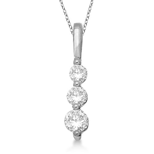 Three-Stone Graduated Diamond Pendant Necklace 14k White Gold (0.25ct)