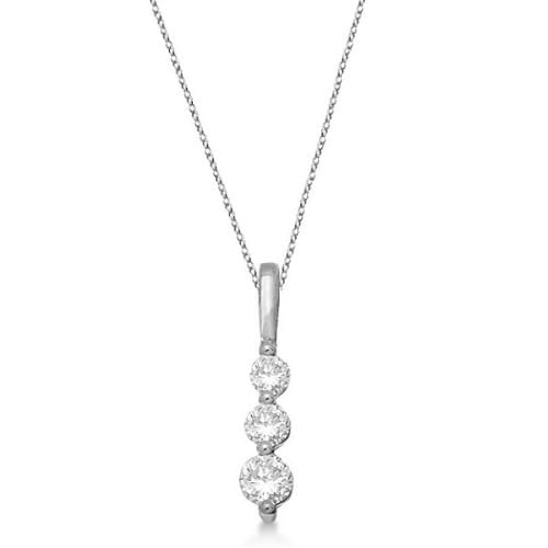 Three-Stone Graduated Diamond Pendant Necklace 14k White Gold 0.25