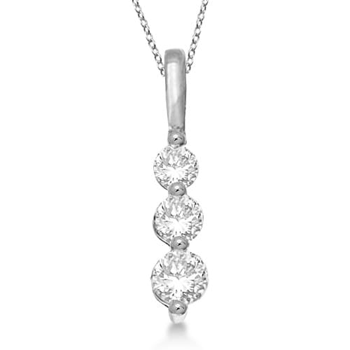 Three-Stone Graduated Diamond Pendant Necklace 14K White Gold (0.50ct)