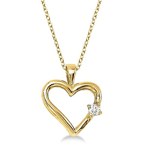 Diamond Open Heart Shaped Pendant Necklace 14k Yellow Gold