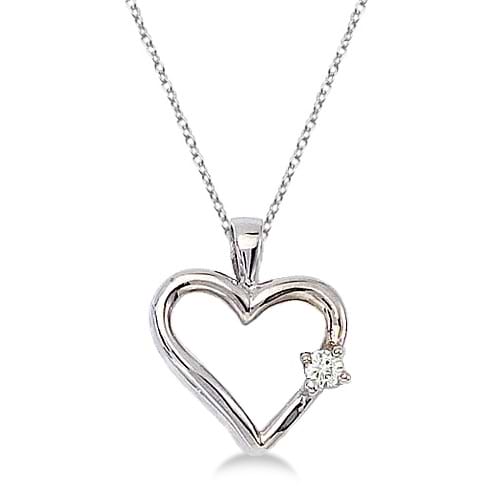 Diamond Open Heart Shaped Pendant Necklace 14k White Gold