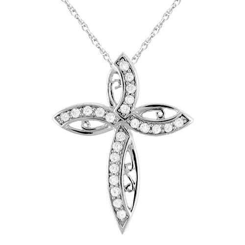 Diamond Cross Pendant Necklace in 14k White Gold (0.32ct)