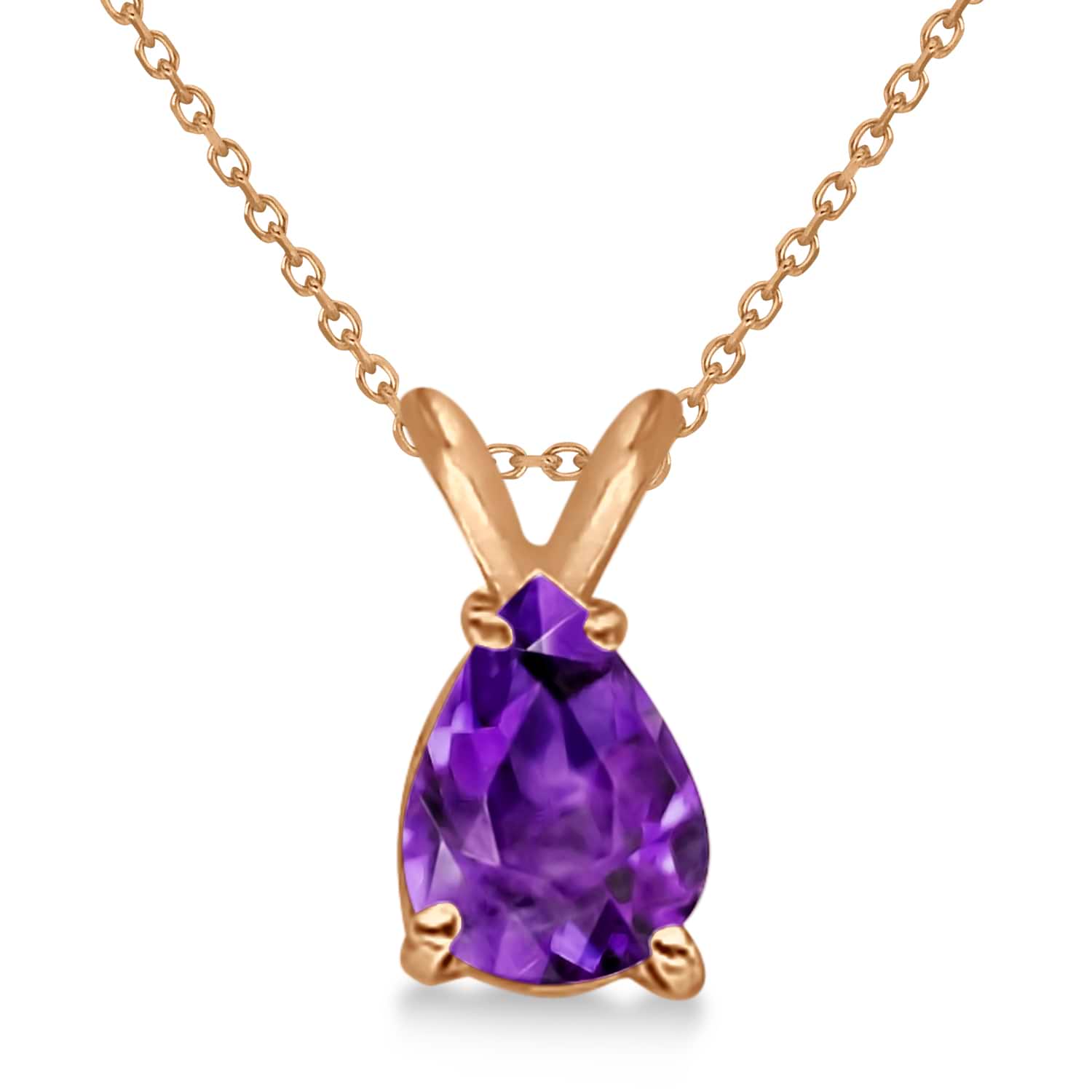 Pear-Cut Amethyst Solitaire Pendant Necklace 14K Rose Gold (1.00ct)