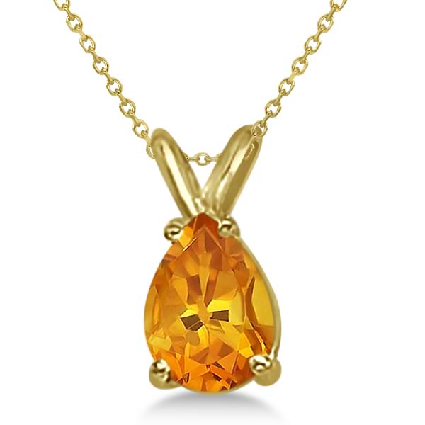 Pear-Cut Citrine Solitaire Pendant Necklace 14K Yellow Gold (1.00ct)