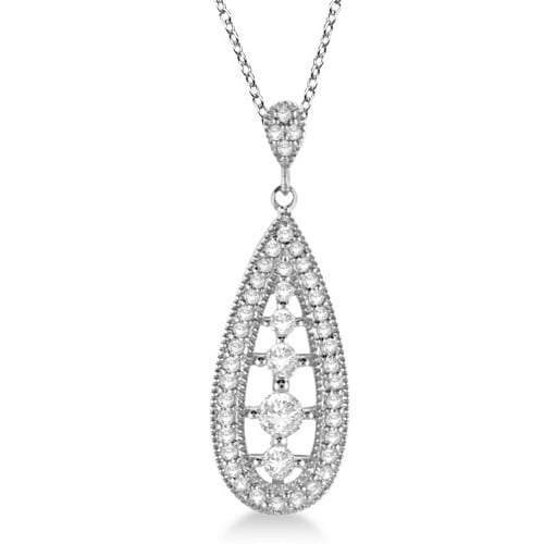Vintage Diamond Teardrop Pendant Necklace 14k White Gold (0.25ct)