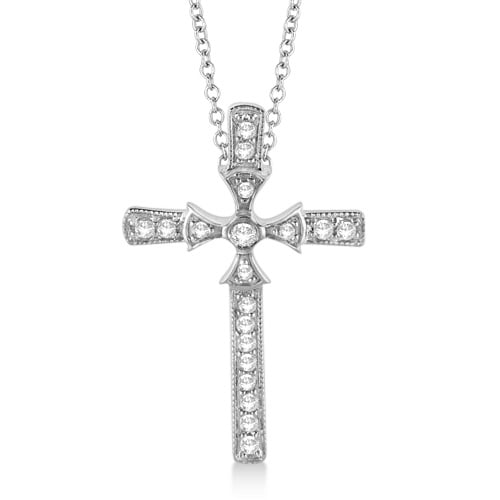 Byzantine Cross Diamond Pendant Necklace 14k White Gold (0.25ct)