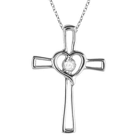 Diamond Heart on Cross Pendant Fancy Necklace in 14k White Gold